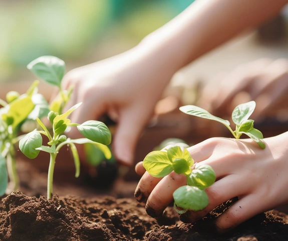 kids hands gardening
